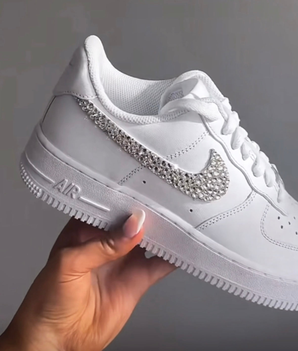 Nike Air Force 1 Total White con Brillantini argento