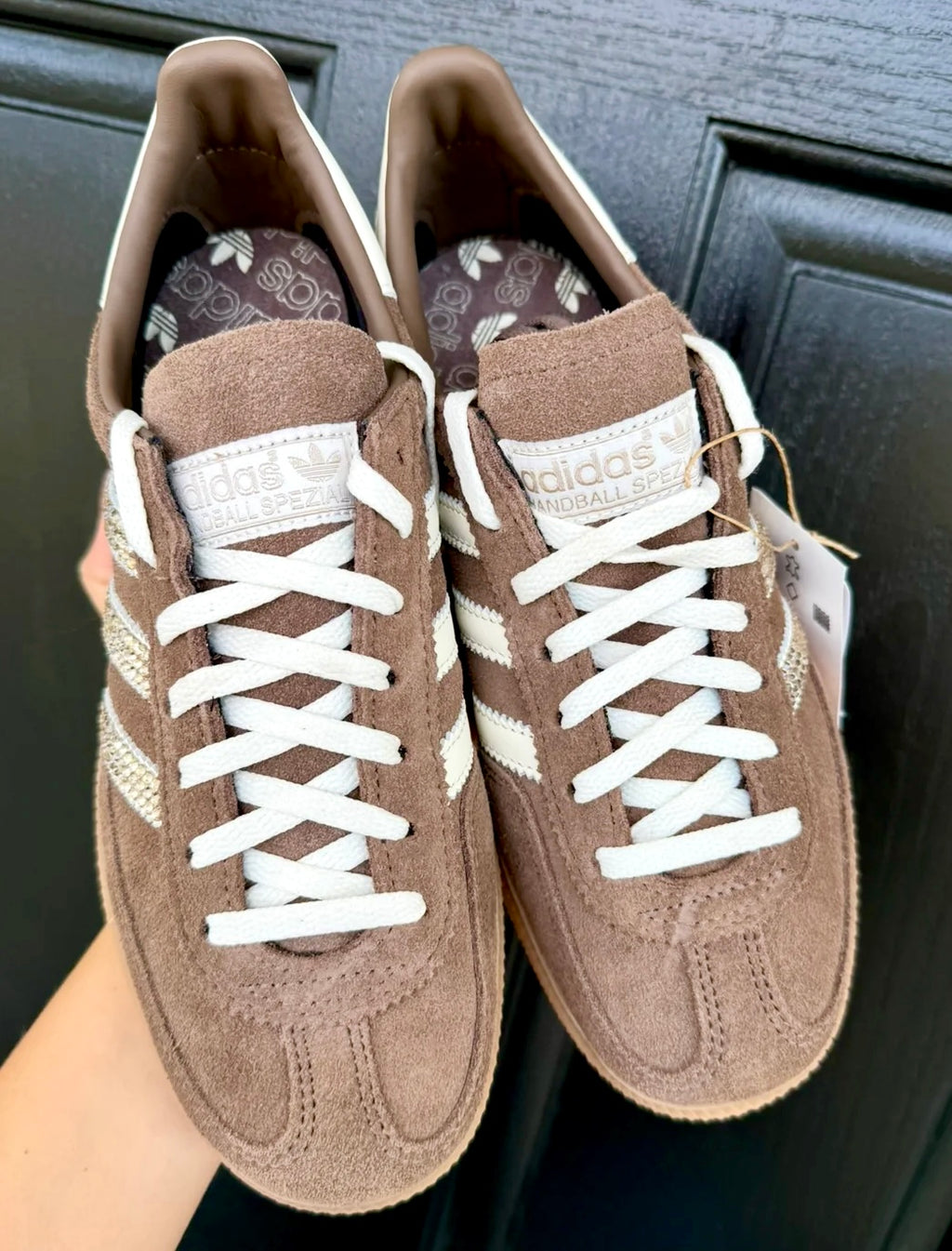 Adidas Spezial Earth Strata Brown personalizzata con brillantini argento