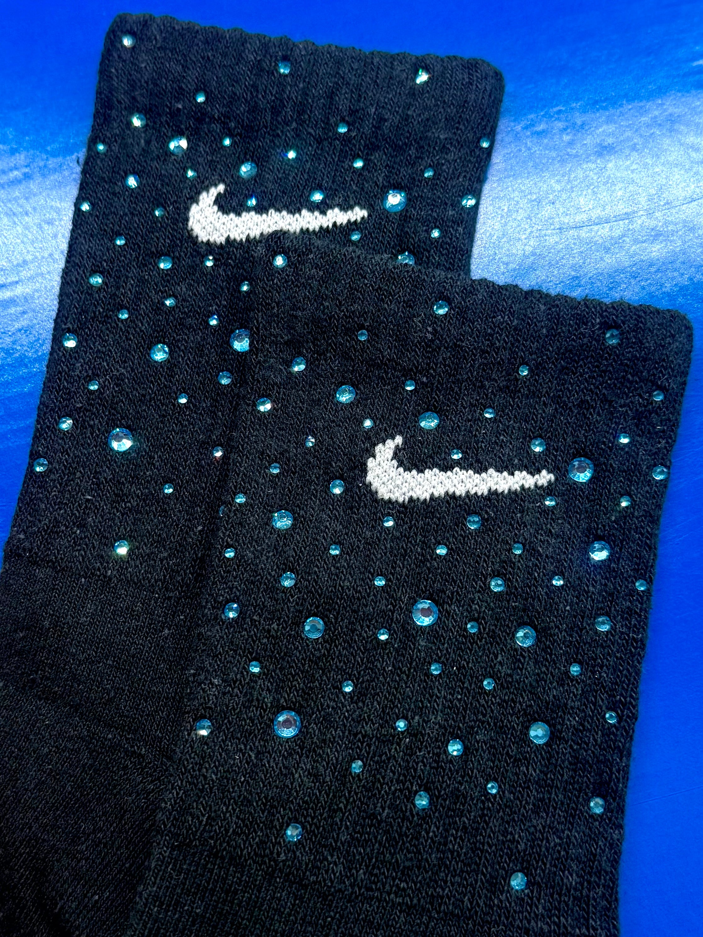 Calzini Nike Neri personalizzati con brillantini color Acquamarina