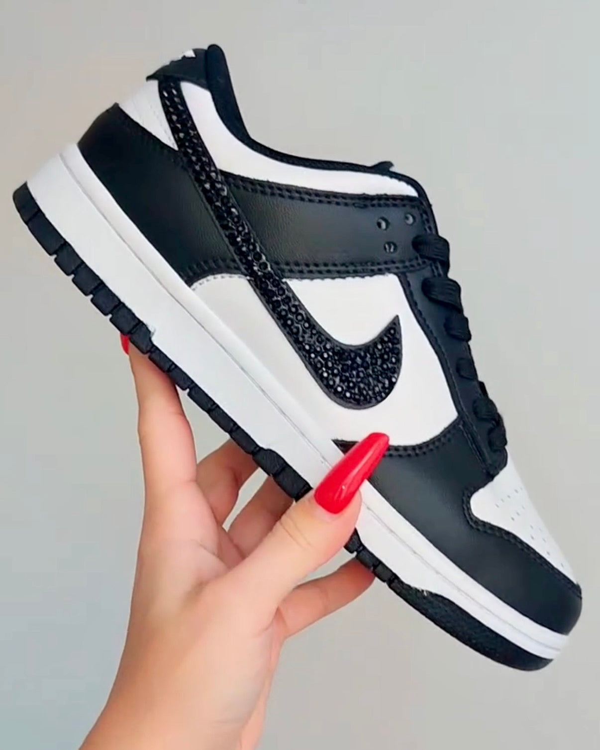 Nike Dunk Low Panda personalizzata con Brillantini di colore nero