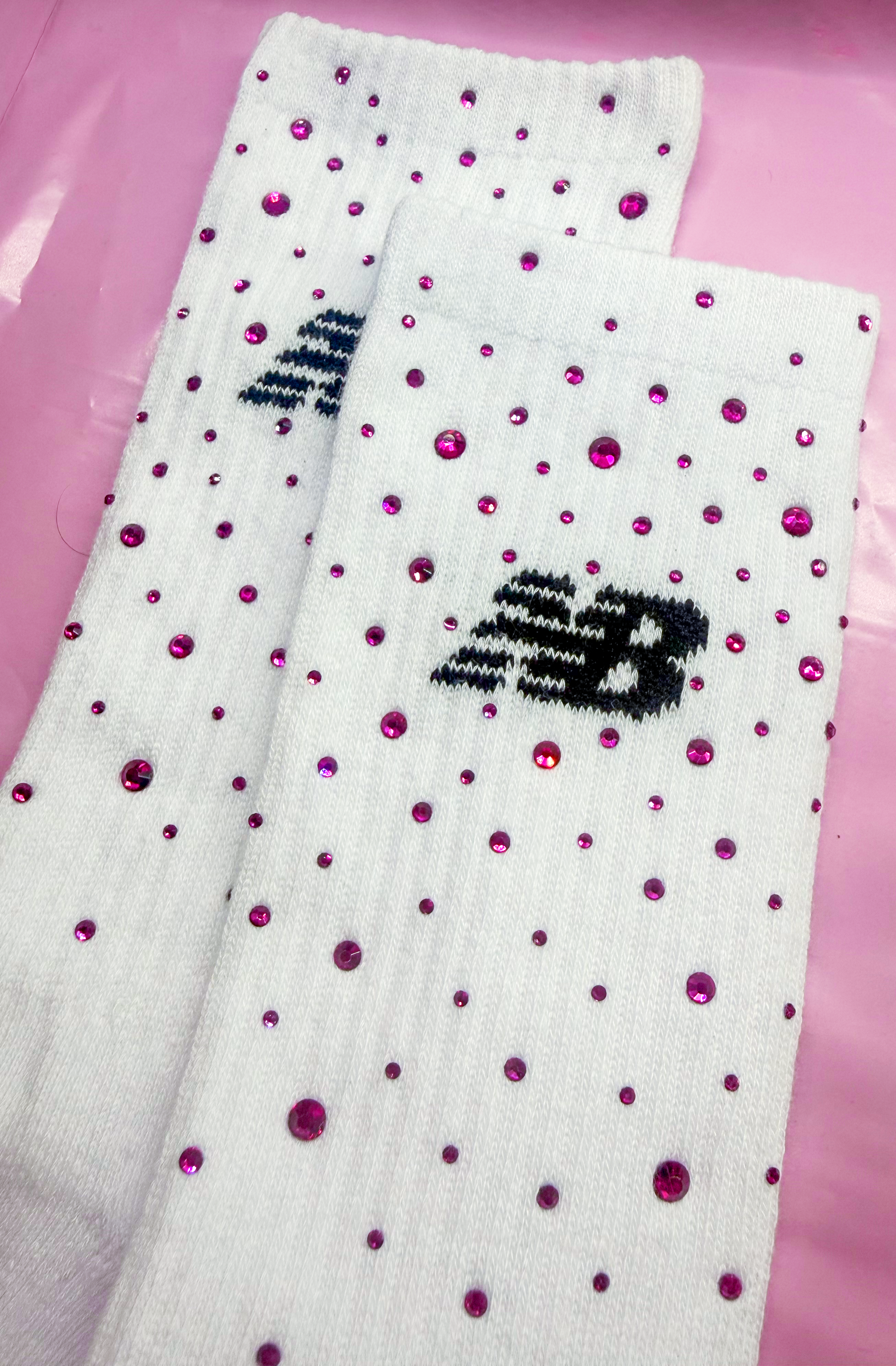 Calzini New Blance Bianchi personalizzati con brillantini fucsia